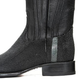 Western Genuine  Stingray Full Pearl Round Toe Roper Boots Black Color - Los Altos Boots - Close up View