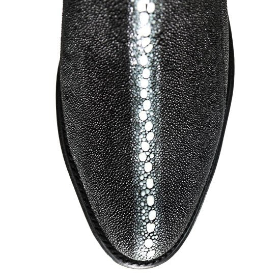 Western Genuine  Stingray Full Pearl Round Toe Roper Boots Black Color - Los Altos Boots - Toe View