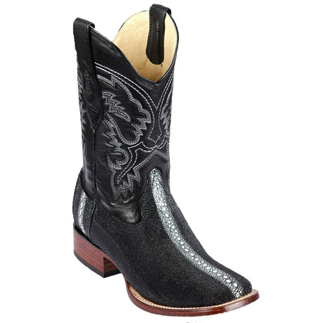 Botas de Mantarraya Original Perla Completa Punta Rodeo Cuadrada Ancha Color Negro - Los Altos Boots - Los Altos Boots