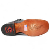 Botas de Panza de Caiman Original Punta Rodeo Cuadrada Ancha Color Negro Rojizo - Los Altos Boots - Los Altos Boots