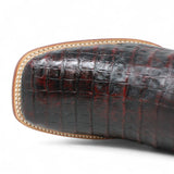 Botas de Panza de Caiman Original Punta Rodeo Cuadrada Ancha Color Negro Rojizo - Los Altos Boots - Los Altos Boots