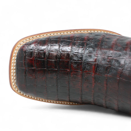 Botas de Panza de Caiman Original Punta Rodeo Cuadrada Ancha Color Negro Rojizo - Los Altos Boots - Los Altos Boots