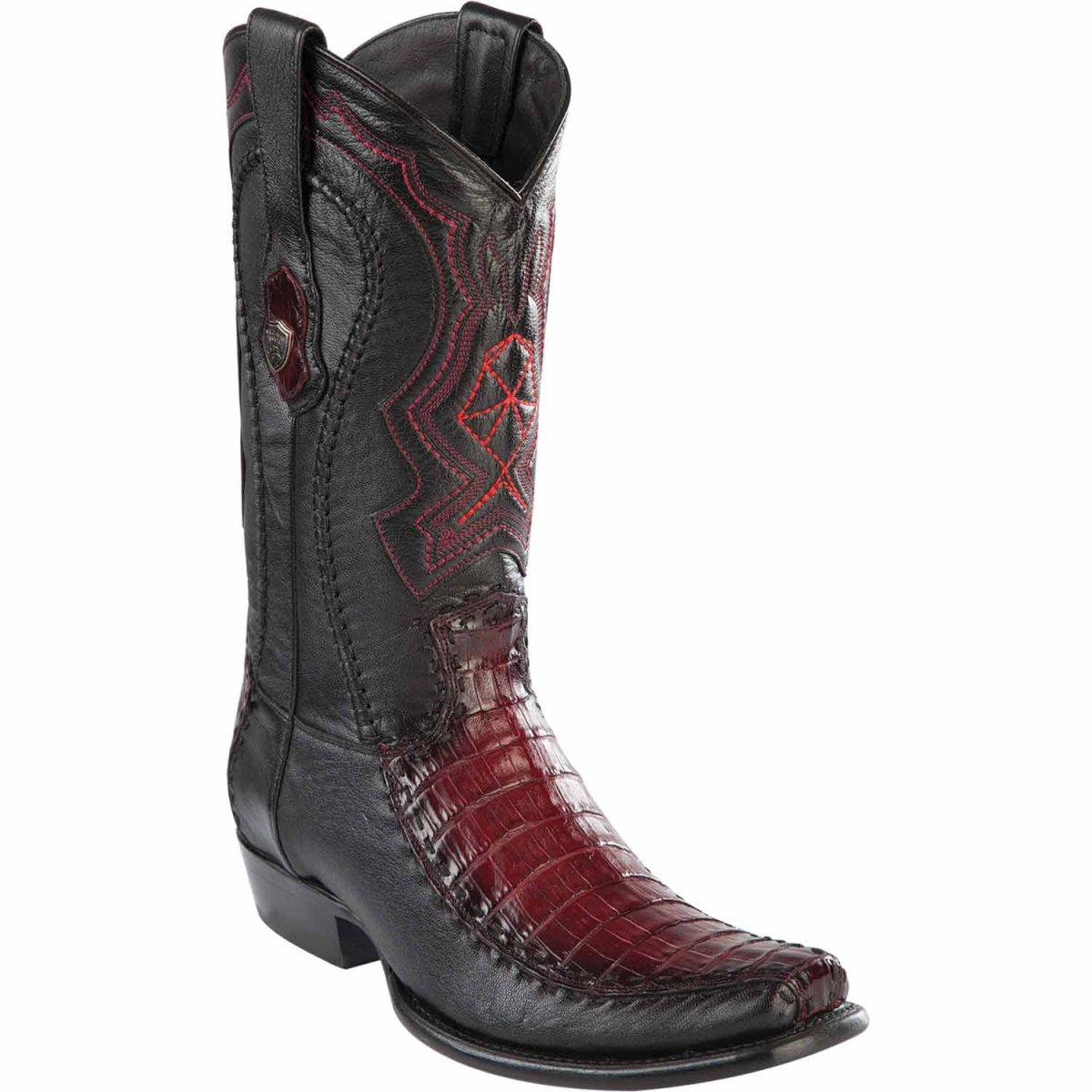 Botas de Panza de Caiman y Venado Original Punta Dubai Cuadrada Color Vino Difuminado - Wild West Boots - Wild West Boots