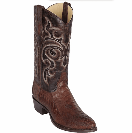 Western Genuine Ostrich Leg Greasy finish Round Toe Brown Color - Los Altos Boots Side View 