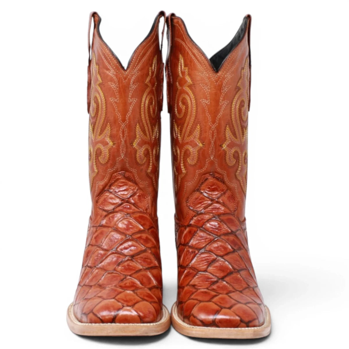 Botas de Pescado Pirarucu Grabado en Horma Rodeo Cuadrada WD-246 - White Diamonds Boots