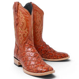 Botas de Pescado Pirarucu Grabado en Horma Rodeo Cuadrada WD-246 - White Diamonds Boots