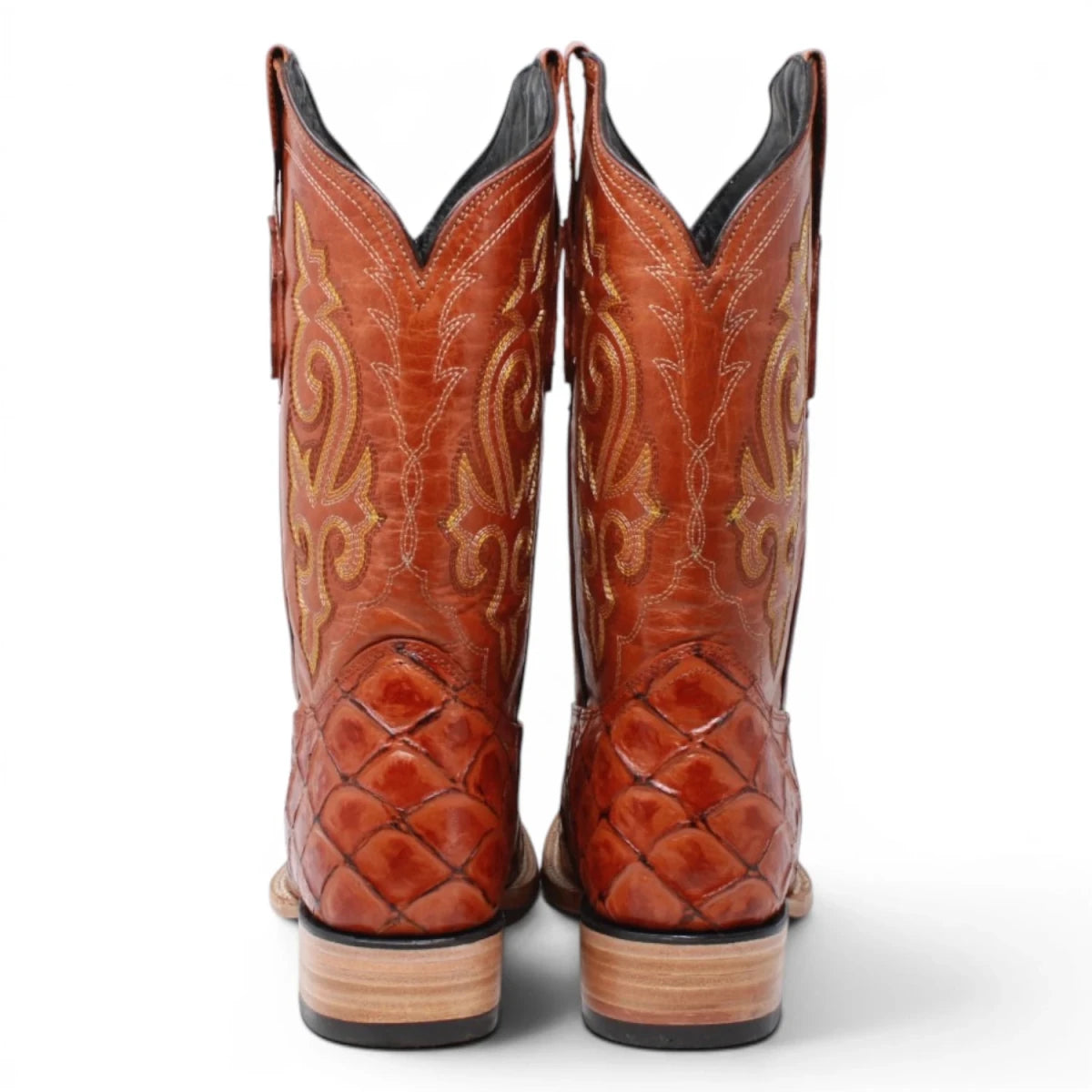 Botas de Pescado Pirarucu Grabado en Horma Rodeo Cuadrada WD-246 - White Diamonds Boots