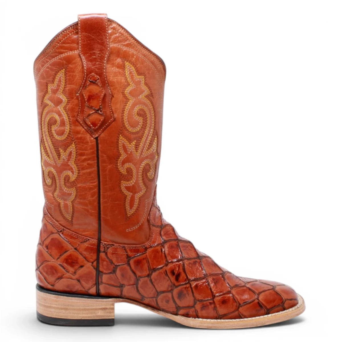 Botas de Pescado Pirarucu Grabado en Horma Rodeo Cuadrada WD-246 - White Diamonds Boots