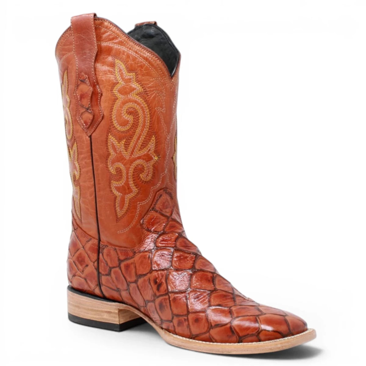 Botas de Pescado Pirarucu Grabado en Horma Rodeo Cuadrada WD-246 - White Diamonds Boots