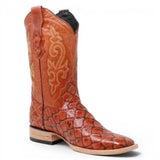 Botas de Pescado Pirarucu Grabado en Horma Rodeo Cuadrada WD-246 - White Diamonds Boots