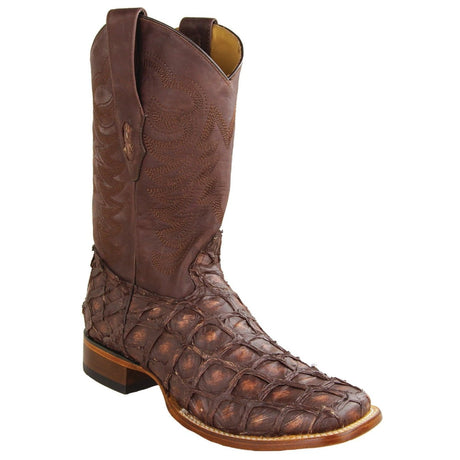 Botas de Pescado Pirarucu Original Punta Rodeo Cuadrada Ancha Color Cafe Rustico - Los Altos Boots - Los Altos Boots