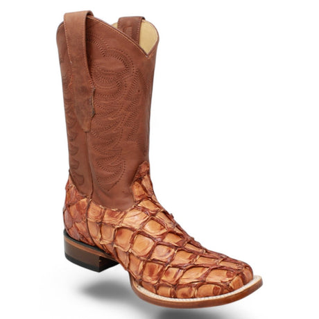 Botas de Pescado Pirarucu Original Punta Rodeo Cuadrada Ancha Color Cognac - Los Altos Boots - Los Altos Boots