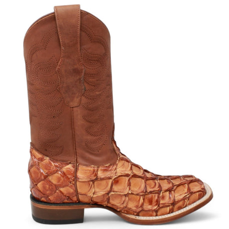 Botas de Pescado Pirarucu Original Punta Rodeo Cuadrada Ancha Color Cognac - Los Altos Boots - Los Altos Boots