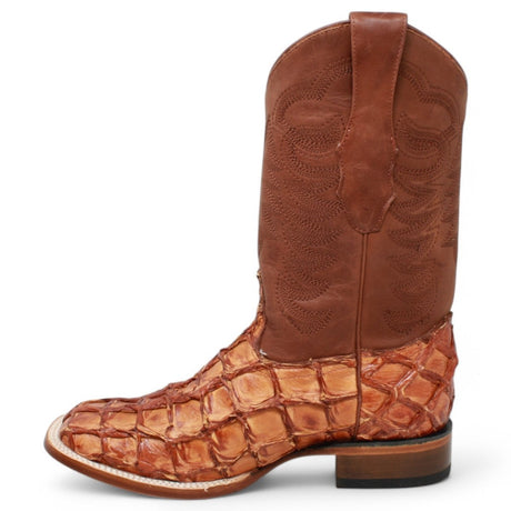 Botas de Pescado Pirarucu Original Punta Rodeo Cuadrada Ancha Color Cognac - Los Altos Boots - Los Altos Boots
