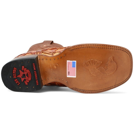 Botas de Pescado Pirarucu Original Punta Rodeo Cuadrada Ancha Color Cognac - Los Altos Boots - Los Altos Boots