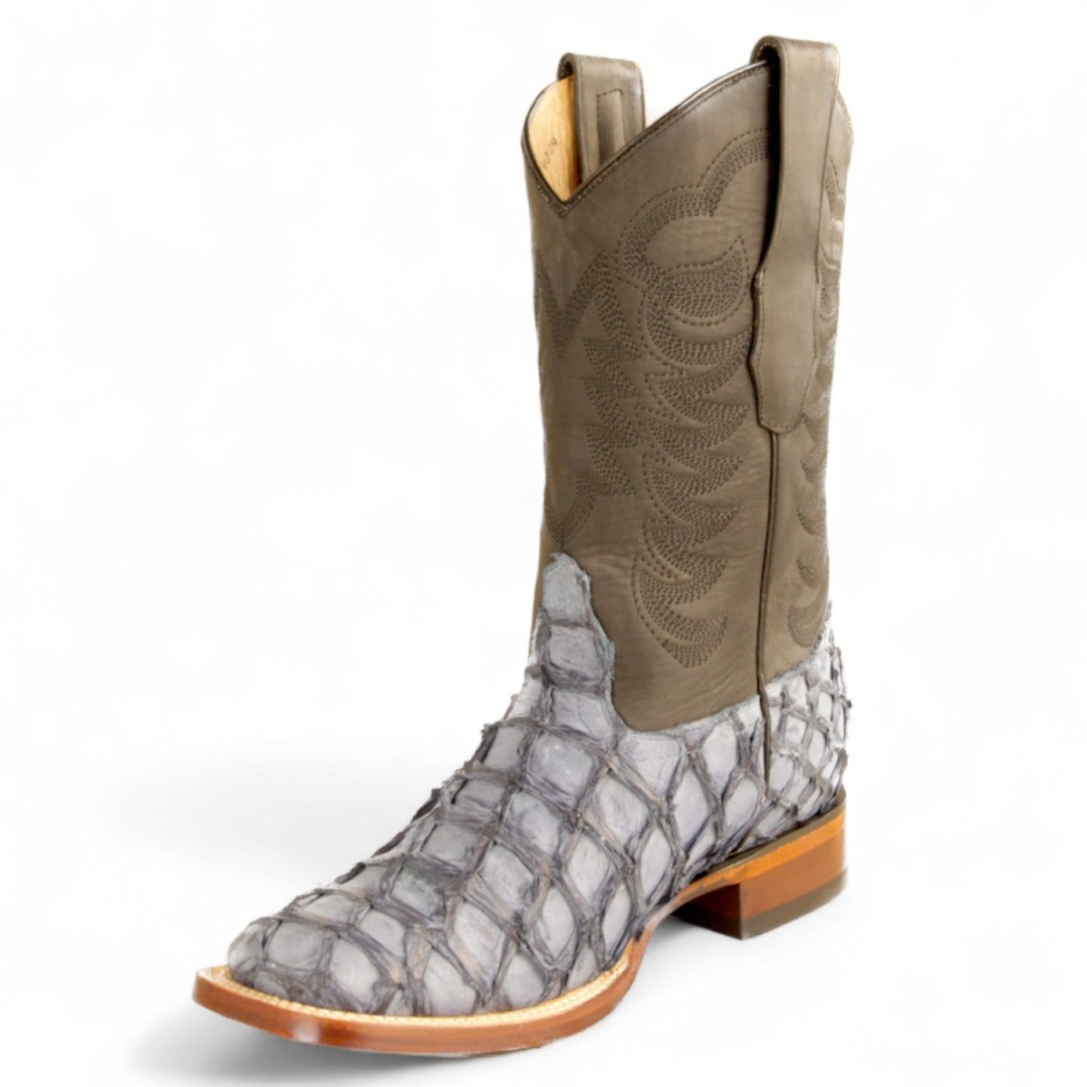 Botas de Pescado Pirarucu Original Punta Rodeo Cuadrada Ancha Color Gris - Los Altos Boots - Los Altos Boots