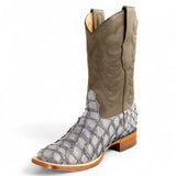 Botas de Pescado Pirarucu Original Punta Rodeo Cuadrada Ancha Color Gris - Los Altos Boots - Los Altos Boots