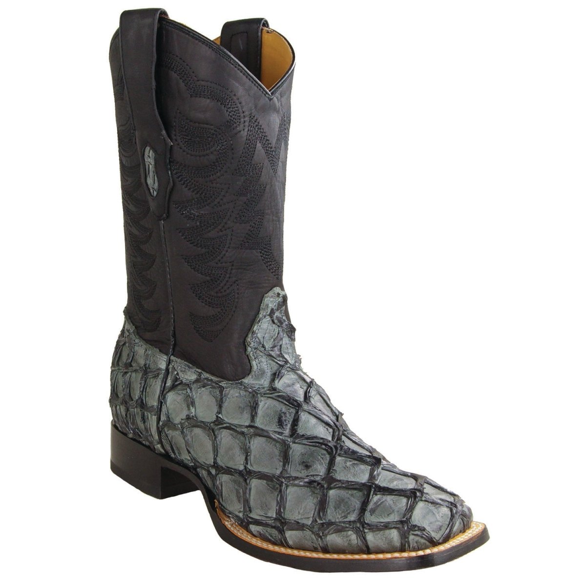 Wide Square Rodeo Toe Exotic Pirarucu Boots Gray Color - Los Altos Boots - Side View
