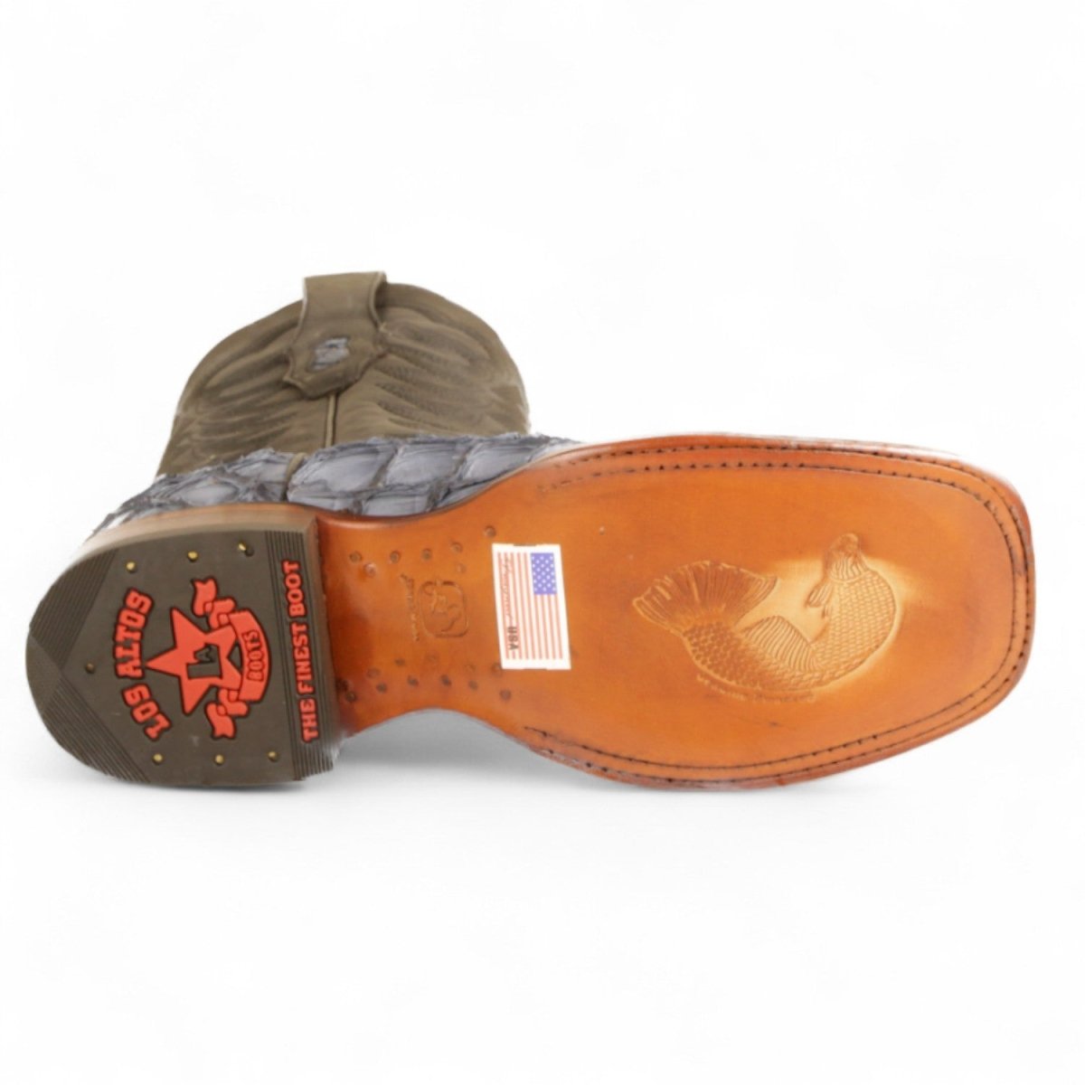 Botas de Pescado Pirarucu Original Punta Rodeo Cuadrada Ancha Color Gris - Los Altos Boots - Los Altos Boots