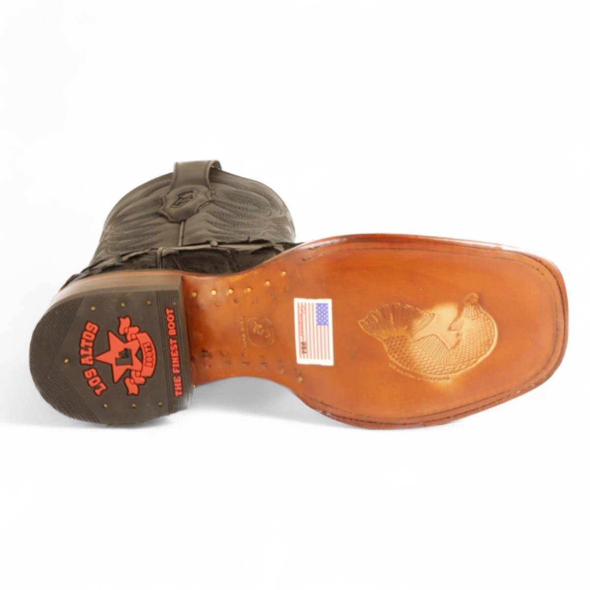 Botas de Pescado Pirarucu Original Punta Rodeo Cuadrada Ancha Color Negro - Los Altos Boots - Los Altos Boots