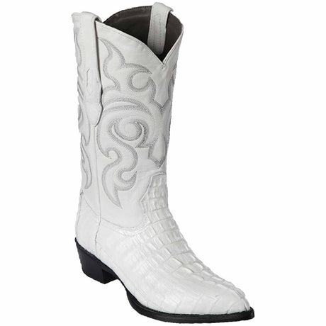 Western Genuine Caiman Tail Boots J Toe White Color - Los Altos Boots side view