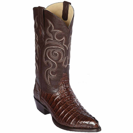 Western Genuine Caiman Tail Boots J Toe Brown Color - Los Altos Boots side view