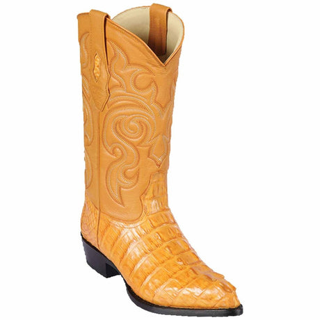 Western Genuine Caiman Tail Boots J Toe Buttercup Color - Los Altos Boots side view