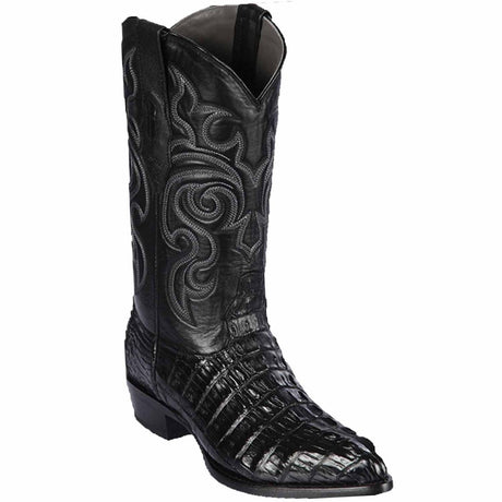 Western Genuine Caiman Tail Boots J Toe Black Color - Los Altos Boots side view
