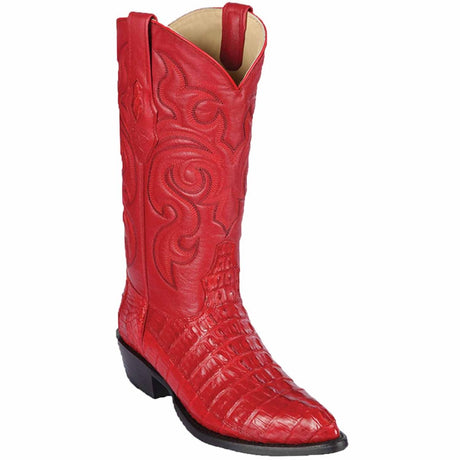 Western Genuine Caiman Tail Boots J Toe Red Color - Los Altos Boots side view