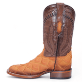 Botas de Piel Grabado Pez Pirarucu Punta Cuadrada Color Miel - Hooch Boots - Hooch