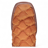 Botas de Piel Grabado Pez Pirarucu Punta Cuadrada Color Miel - Hooch Boots - Hooch