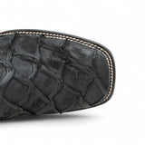 Botas de Piel Grabado Pez Pirarucu Punta Cuadrada Color Negro - Hooch Boots - Hooch