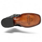 Botas de Piel Grabado Pez Pirarucu Punta Cuadrada Color Negro - Hooch Boots - Hooch