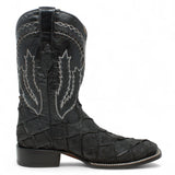 Botas de Piel Grabado Pez Pirarucu Punta Cuadrada Color Negro - Hooch Boots - Hooch