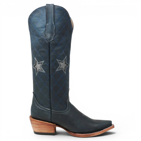 Botas de Piel Original con Aplicación Tri-Star Punta Recortada Para Dama Color Azul Savage - Tanner Mark Boots - Tanner Mark Boots