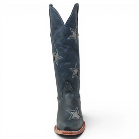 Botas de Piel Original con Aplicación Tri-Star Punta Recortada Para Dama Color Azul Savage - Tanner Mark Boots - Tanner Mark Boots