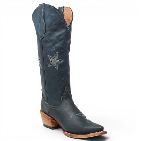 Botas de Piel Original con Aplicación Tri-Star Punta Recortada Para Dama Color Azul Savage - Tanner Mark Boots - Tanner Mark Boots