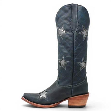 Botas de Piel Original con Aplicación Tri-Star Punta Recortada Para Dama Color Azul Savage - Tanner Mark Boots - Tanner Mark Boots