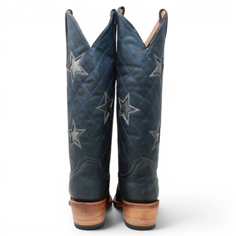 Botas de Piel Original con Aplicación Tri-Star Punta Recortada Para Dama Color Azul Savage - Tanner Mark Boots - Tanner Mark Boots