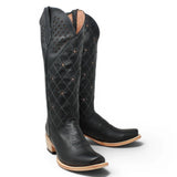 Botas de Piel Original con Diseño de Rombos y Estrellas Punta Cuadrada Para Dama Color Negro - Tanner Mark Boots - Tanner Mark Boots
