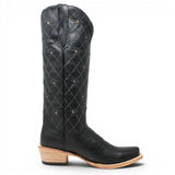 Botas de Piel Original con Diseño de Rombos y Estrellas Punta Cuadrada Para Dama Color Negro - Tanner Mark Boots - Tanner Mark Boots