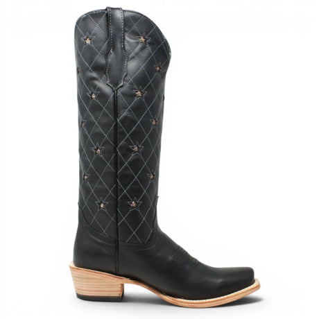 Botas de Piel Original con Diseño de Rombos y Estrellas Punta Cuadrada Para Dama Color Negro - Tanner Mark Boots - Tanner Mark Boots