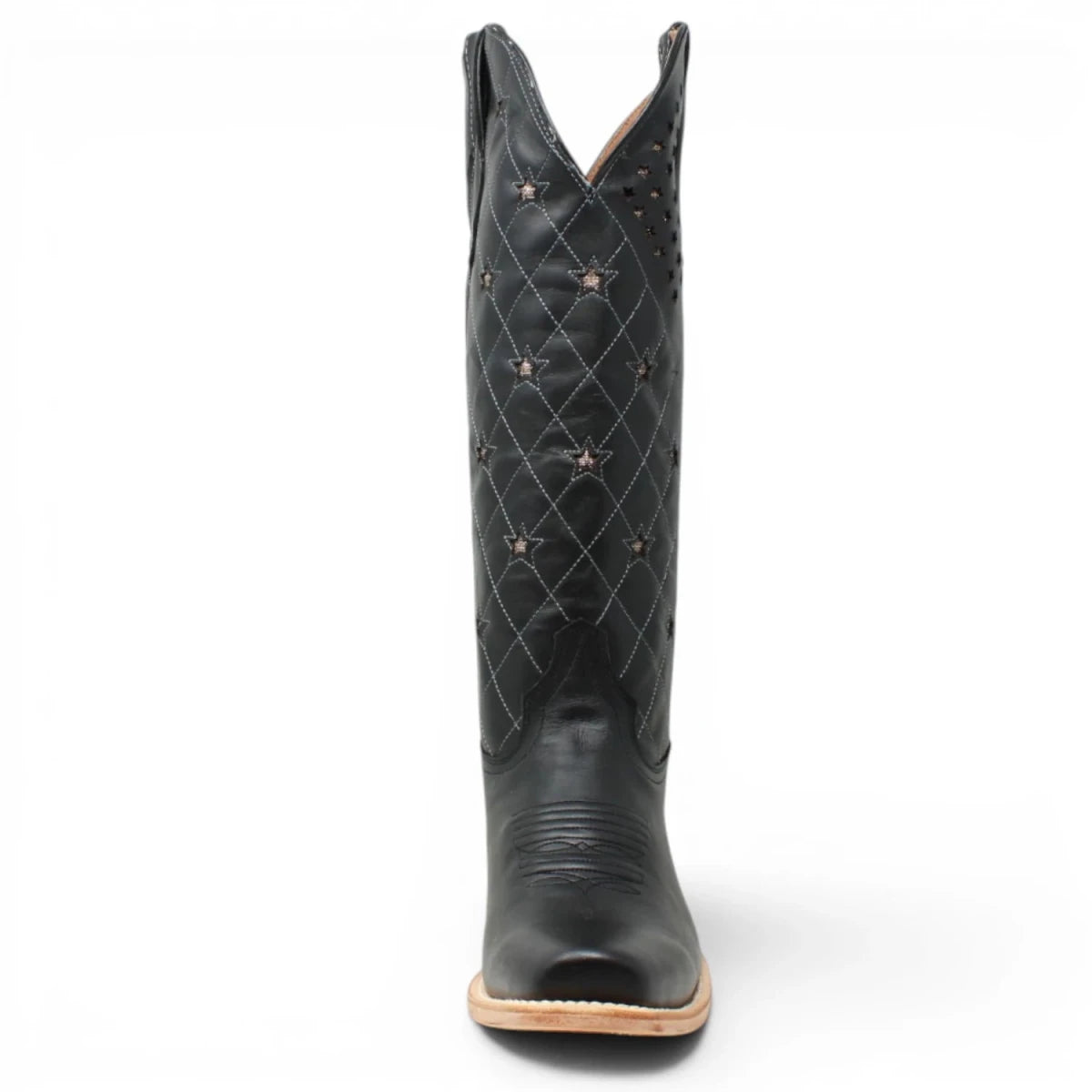 Botas de Piel Original con Diseño de Rombos y Estrellas Punta Cuadrada Para Dama Color Negro - Tanner Mark Boots - Tanner Mark Boots