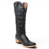Botas de Piel Original con Diseño de Rombos y Estrellas Punta Cuadrada Para Dama Color Negro - Tanner Mark Boots - Tanner Mark Boots
