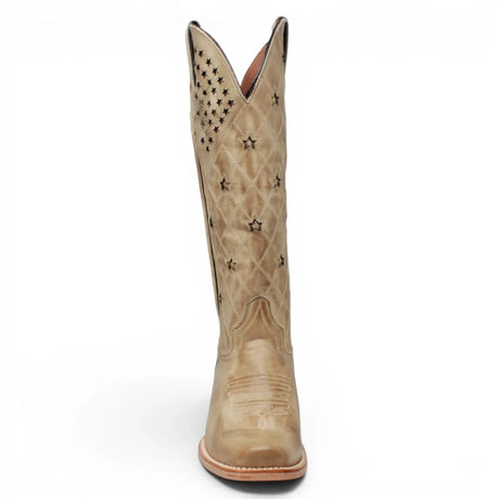 Botas de Piel Original con Diseño de Rombos y Estrellas Punta Recortada Para Dama Color Arena - Tanner Mark Boots - Tanner Mark Boots