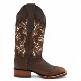 Botas de Piel Original en Punta Amplia Cuadrada para Dama Color Nuez - Los Altos Boots - Los Altos Boots