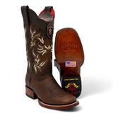 Botas de Piel Original en Punta Amplia Cuadrada para Dama Color Nuez - Los Altos Boots - Los Altos Boots