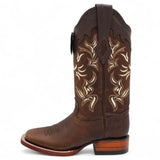 Botas de Piel Original en Punta Amplia Cuadrada para Dama Color Nuez - Los Altos Boots - Los Altos Boots