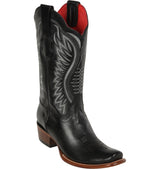 Botas de Piel Original Punta Dubai Cuadrada Para Dama Color Negro - Los Altos Boots - Los Altos Boots