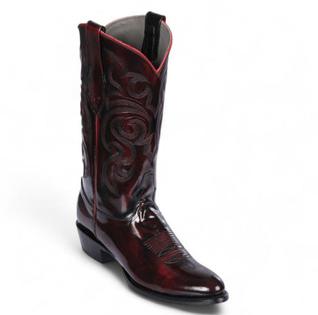 Botas de Piel Original Punta Oval Color Negro Rojizo Acabado Camaleon - Los Altos Boots - Los Altos Boots